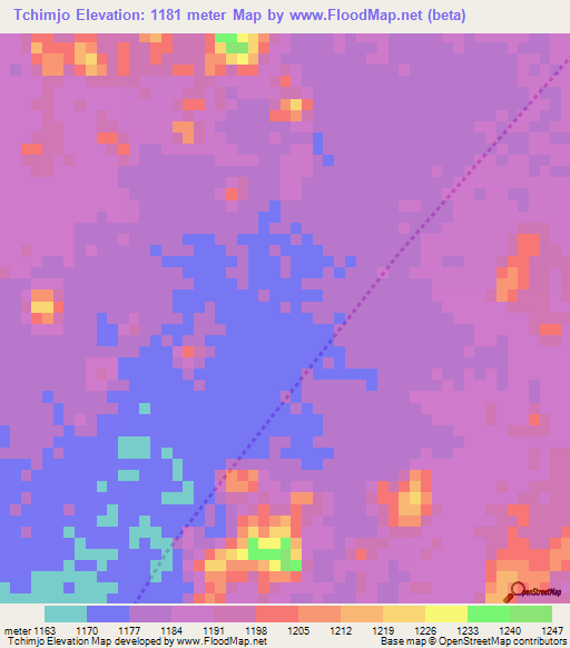 Tchimjo,Angola Elevation Map