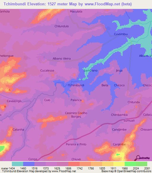 Tchimbundi,Angola Elevation Map