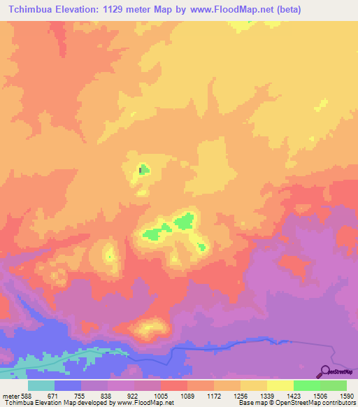 Tchimbua,Angola Elevation Map