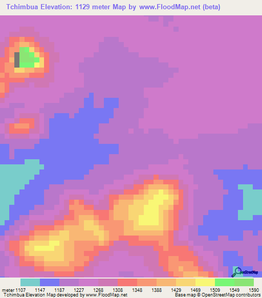 Tchimbua,Angola Elevation Map
