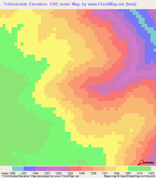 Tchimbolete,Angola Elevation Map