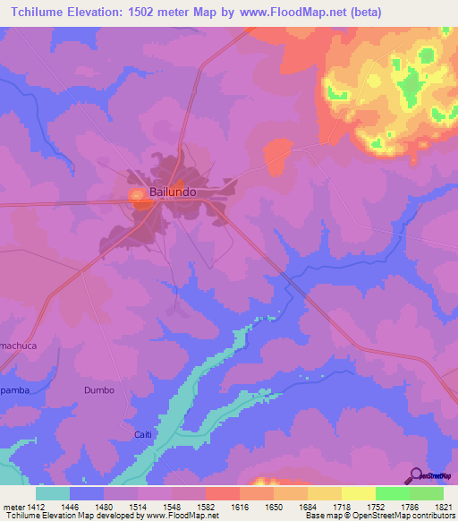 Tchilume,Angola Elevation Map