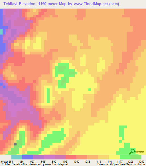 Tchilavi,Angola Elevation Map