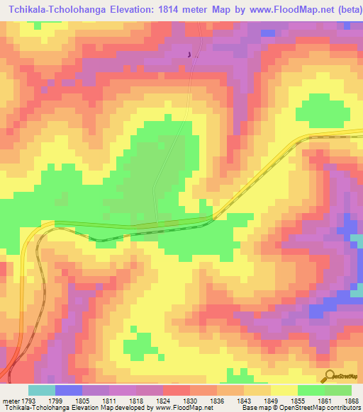 Tchikala-Tcholohanga,Angola Elevation Map