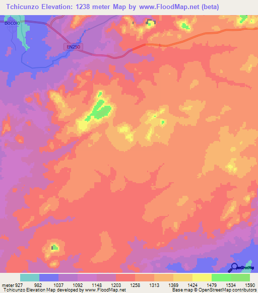 Tchicunzo,Angola Elevation Map