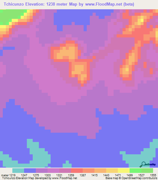 Tchicunzo,Angola Elevation Map