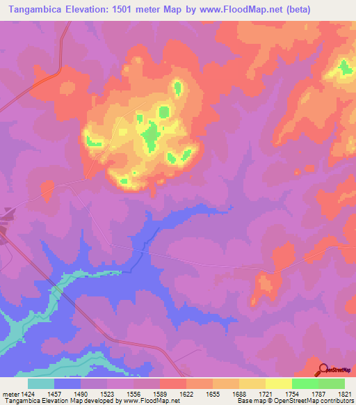 Tangambica,Angola Elevation Map
