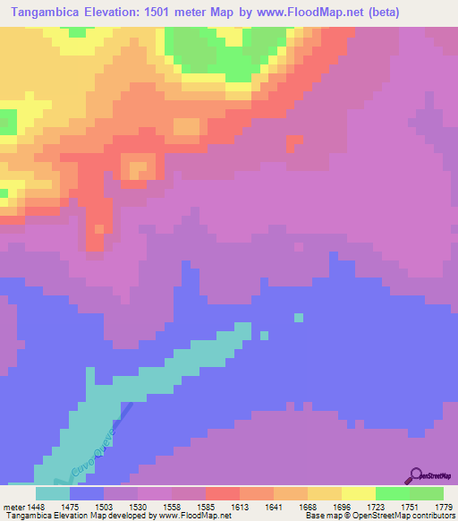 Tangambica,Angola Elevation Map