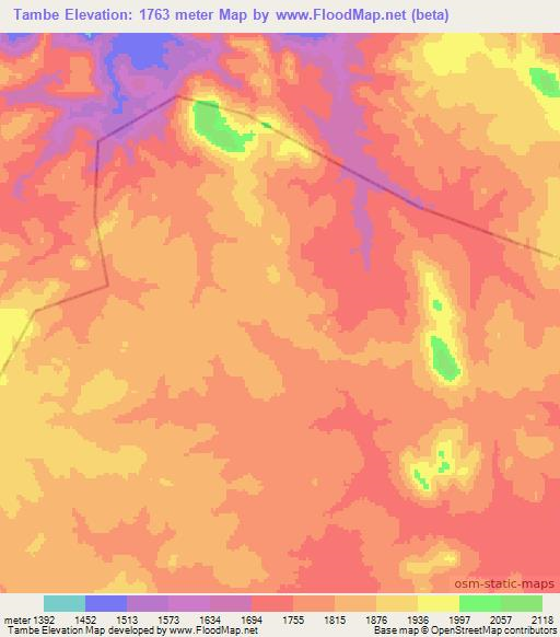 Tambe,Angola Elevation Map