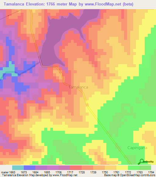Tamalanca,Angola Elevation Map