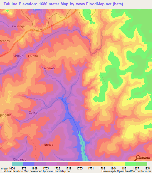 Talulua,Angola Elevation Map
