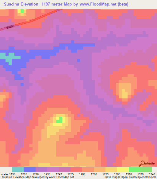 Suscina,Angola Elevation Map