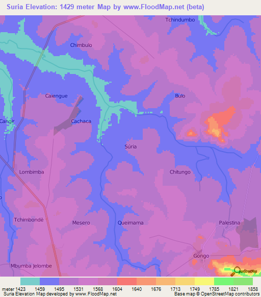 Suria,Angola Elevation Map