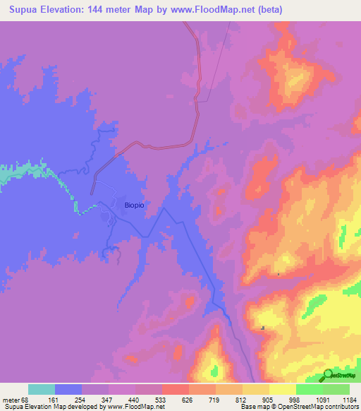 Supua,Angola Elevation Map