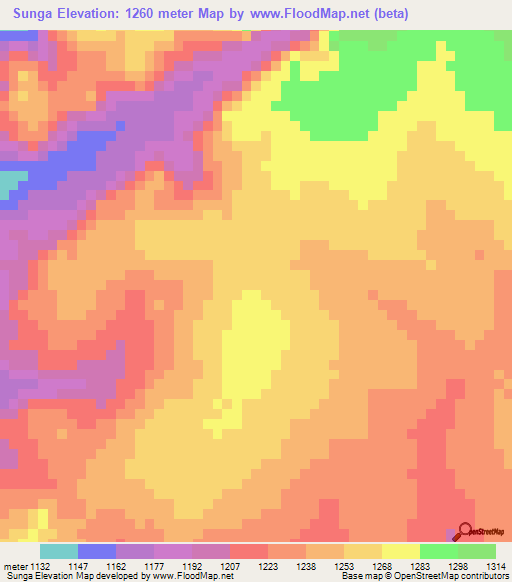 Sunga,Angola Elevation Map