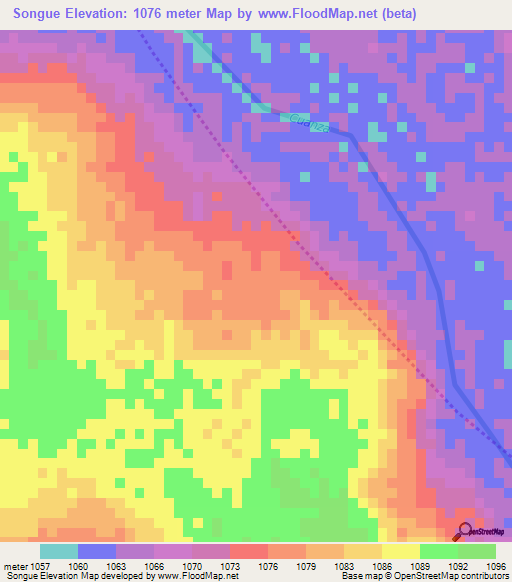 Songue,Angola Elevation Map