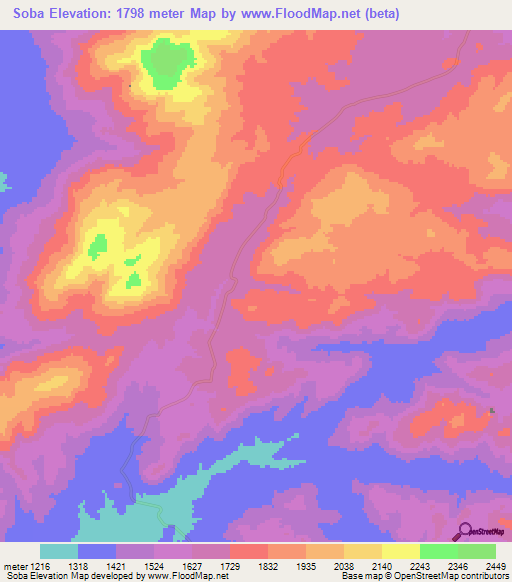 Soba,Angola Elevation Map