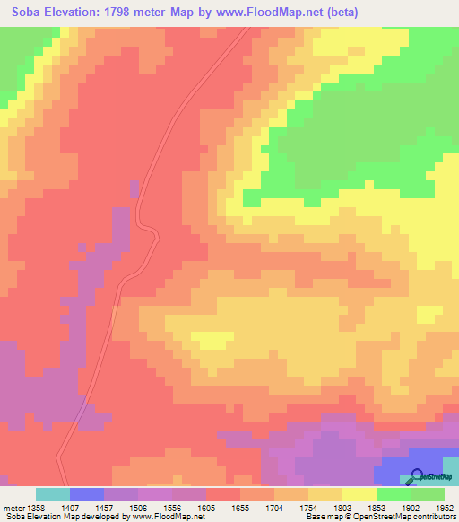 Soba,Angola Elevation Map