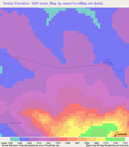 Simba,Angola Elevation Map