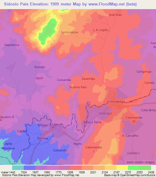 Sidonio Pais,Angola Elevation Map
