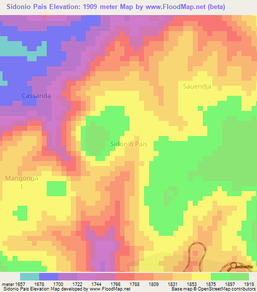 Sidonio Pais,Angola Elevation Map