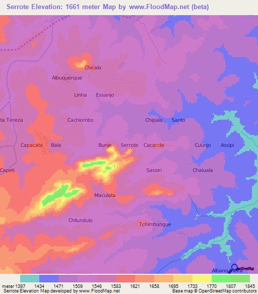 Serrote,Angola Elevation Map