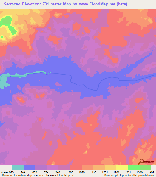 Serracao,Angola Elevation Map