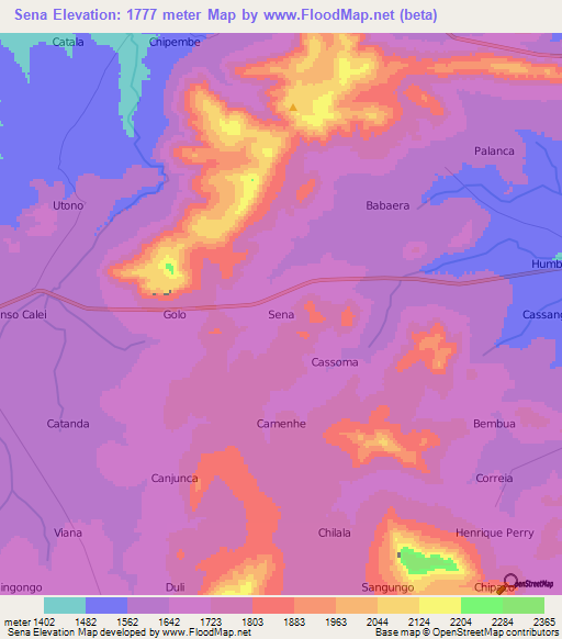 Sena,Angola Elevation Map