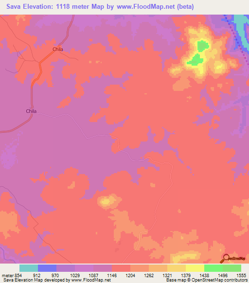 Sava,Angola Elevation Map