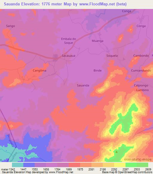 Sauanda,Angola Elevation Map