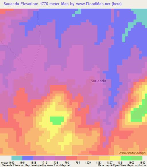 Sauanda,Angola Elevation Map