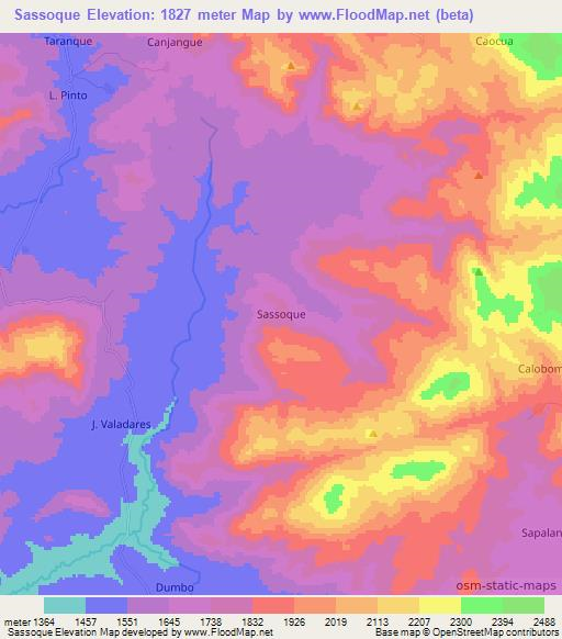 Sassoque,Angola Elevation Map