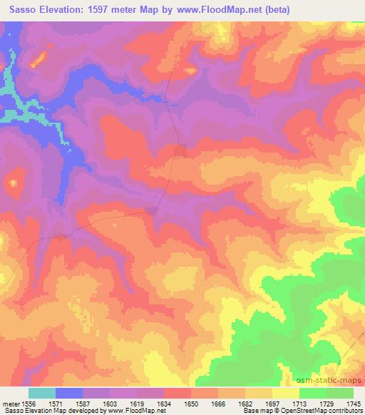 Sasso,Angola Elevation Map