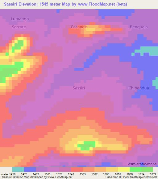 Sassiri,Angola Elevation Map