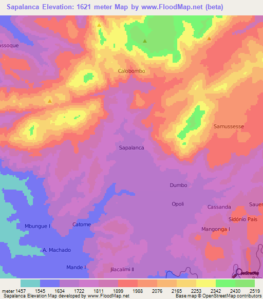 Sapalanca,Angola Elevation Map