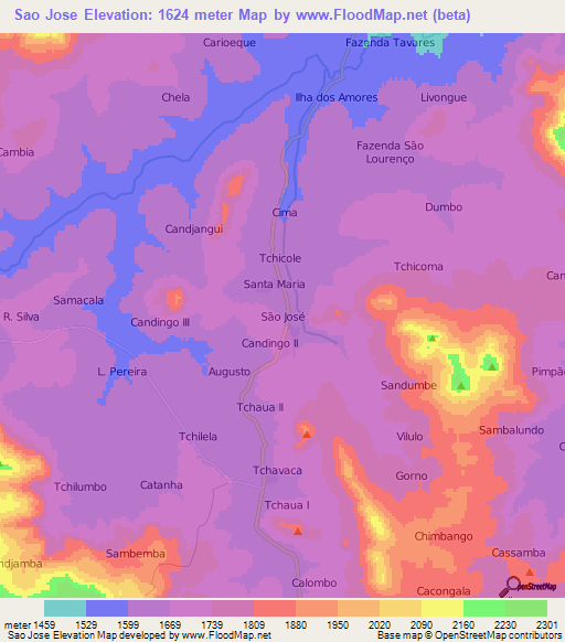 Sao Jose,Angola Elevation Map