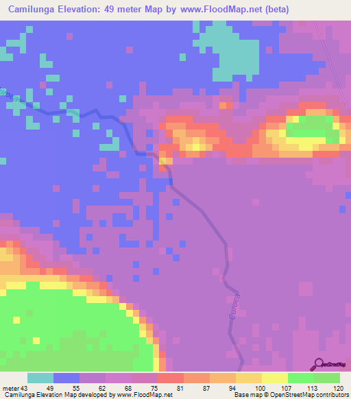 Camilunga,Angola Elevation Map
