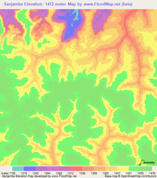Sanjamba,Angola Elevation Map