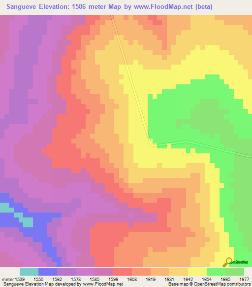 Sangueve,Angola Elevation Map
