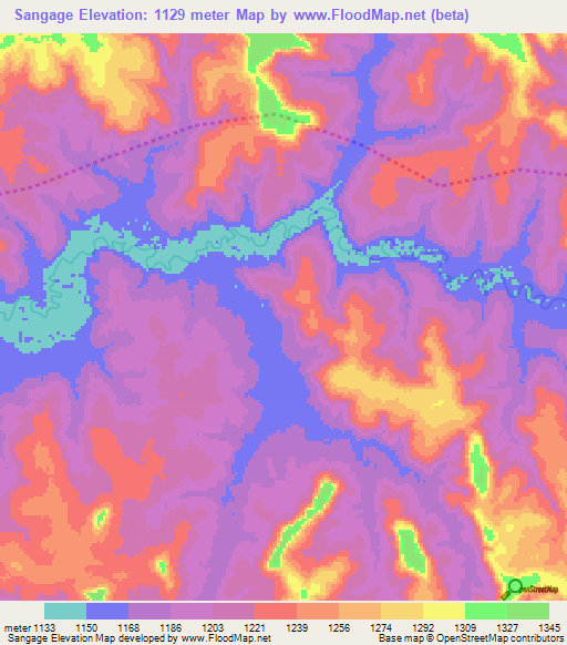 Sangage,Angola Elevation Map