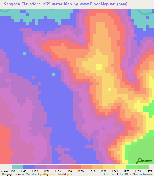 Sangage,Angola Elevation Map