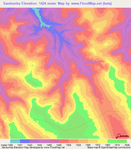 Sandumba,Angola Elevation Map