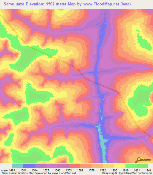 Samuluaza,Angola Elevation Map