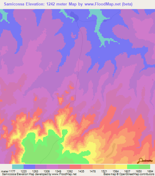 Samicossa,Angola Elevation Map