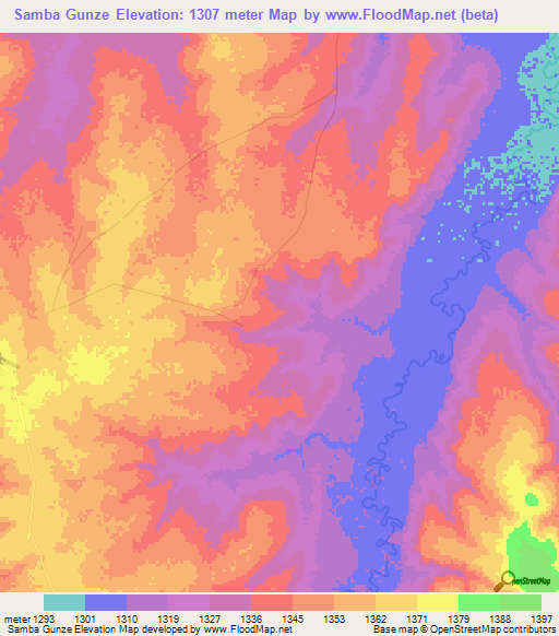 Samba Gunze,Angola Elevation Map