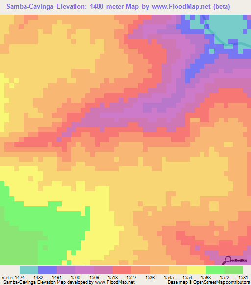 Samba-Cavinga,Angola Elevation Map