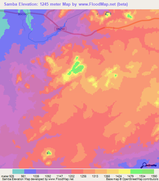 Samba,Angola Elevation Map