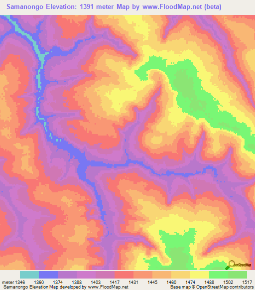 Samanongo,Angola Elevation Map