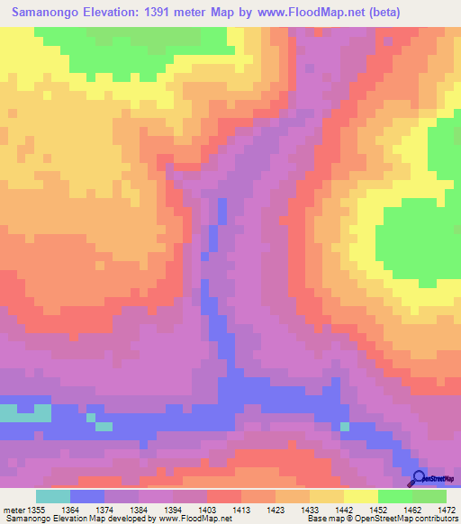 Samanongo,Angola Elevation Map