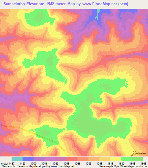 Samacimbo,Angola Elevation Map